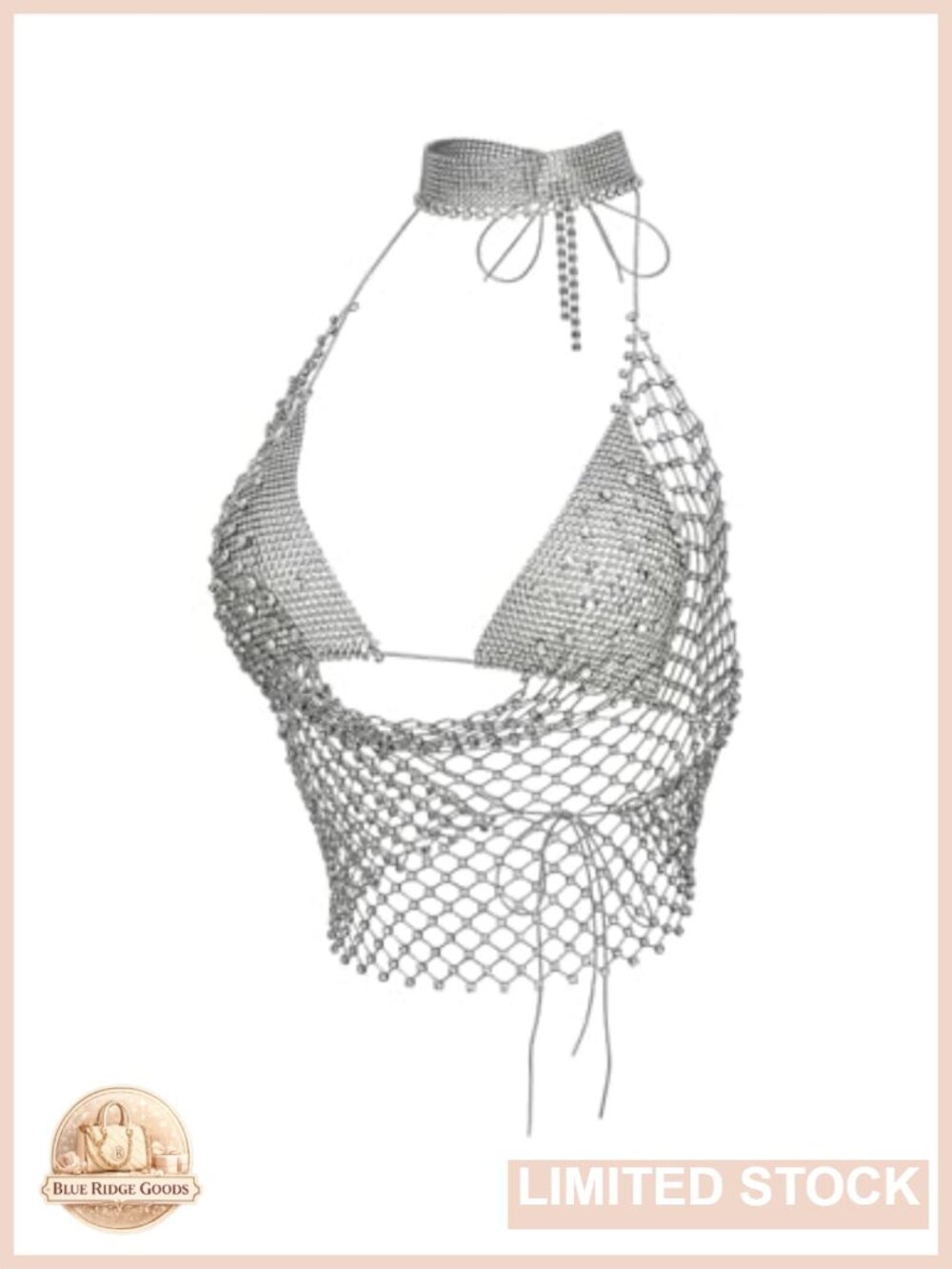 Rhinestone Fishnet Crop Halter Top See-Through Sleeveless Club Party Top